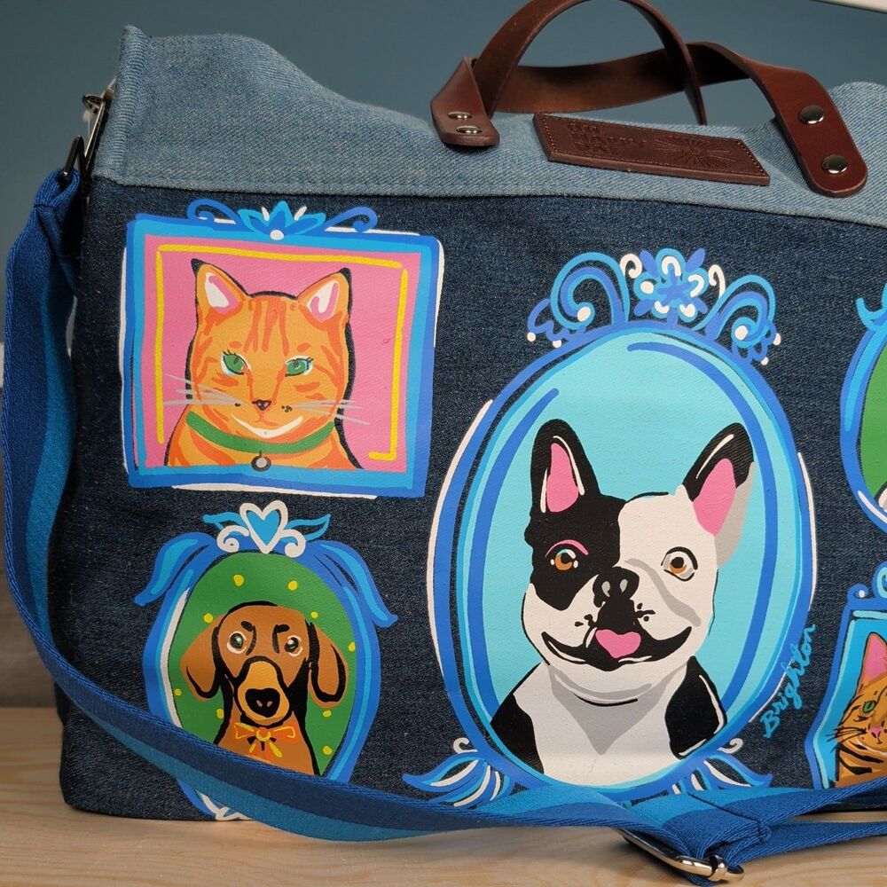 Brighton Artful At Heart Fur Family East West Denim Denim Tote Cats Dogs - Picture 2 of 12